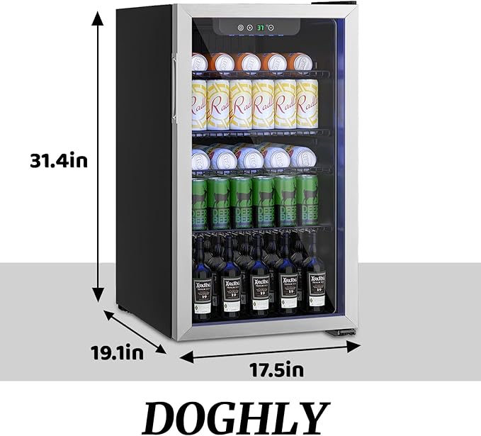 DOGHLY 3.2 Cu.ft Mini Fridge Glass Door, 126 Cans Beverage Refrigerator | Drink Fridge for Soda Beer Wine, Digital Temperature Control, Removable Shelf, Quiet Beverage Cooler for Office, Dorm, Bar - Image 3