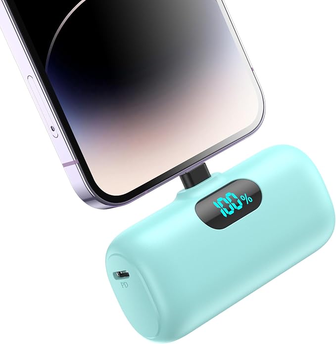 Mini Portable Charger for iPhone,5000mAh PD Fast Charging Battery Pack,LCD Display Cute Power Bank Portable Phone Charger for iPhone 14/14 Pro Max/13/13 Pro/12 Pro/11/XS/XR/X/8/7/6 (Green) by HETP