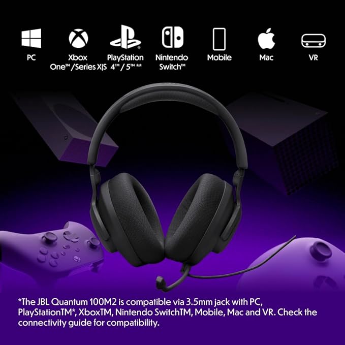 JBL Quantum 100M2 Wired Gaming Headset, Detachable Mic - Black | Memory Foam Ear Cushions And 3.5 Mm Jack Work With PC, PlayStation, Xbox, Nintendo Switch For Immersive PC Gaming Sessions - Image 2