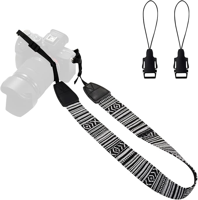 Camera Strap Canvas BlackWhite Shoulder Strap by WANBY