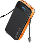 Portable Charger Power Bank Built-in Cables, 32000mAh 22.5W USB C Fast Charging, 5 Outputs 3 Inputs Travel Essentials Battery Pack Compatible with iPhone, iPad, Samsung, Google Pixel, Orange by LENGSUM