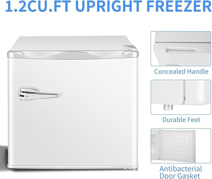 Antarctic Star 1.2 Cu.Ft Mini Upright Freezer, Compact Refrigerator with Adjustable Thermostat & Removable Shelves, Freestanding Small Freezer for Home Kitchen Office Garage, White - Image 3