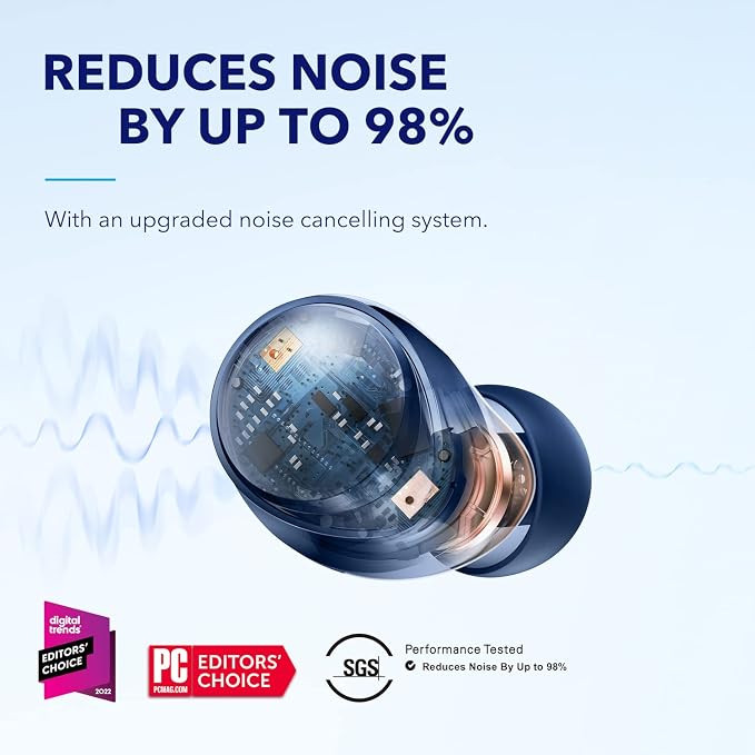 Soundcore by Anker Space A40 Adaptive Active Noise Cancelling Earbuds | Reduce Noise by Up to 98%, Ultra Long 50H Playtime, 10H Single Playtime, Hi-Res Sound, Comfortable Fit, Wireless Charge - Image 2