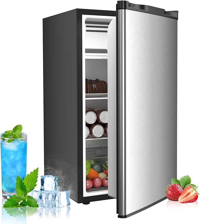 Electactic 3.2 Cu.ft Mini Fridge with Freezer, Compact Refrigerator with Reversible Single Door, Adjustable Thermostat, Low Noise, Energy Efficient for Office, Dorm, Bedroom, Apartment by Electactic