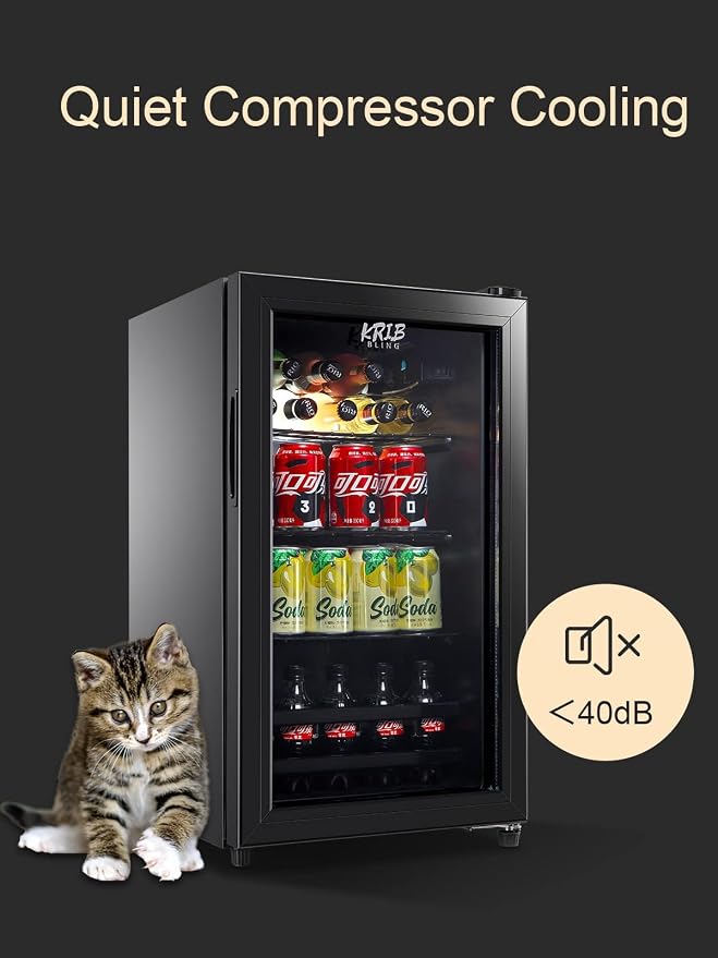 Beverage Refrigerator 120 Can Freestanding Beverage Cooler Black | Adjustable Shelving Glass Door, for Beer Soda or Wine Perfect for Home Office or Bar - Image 3