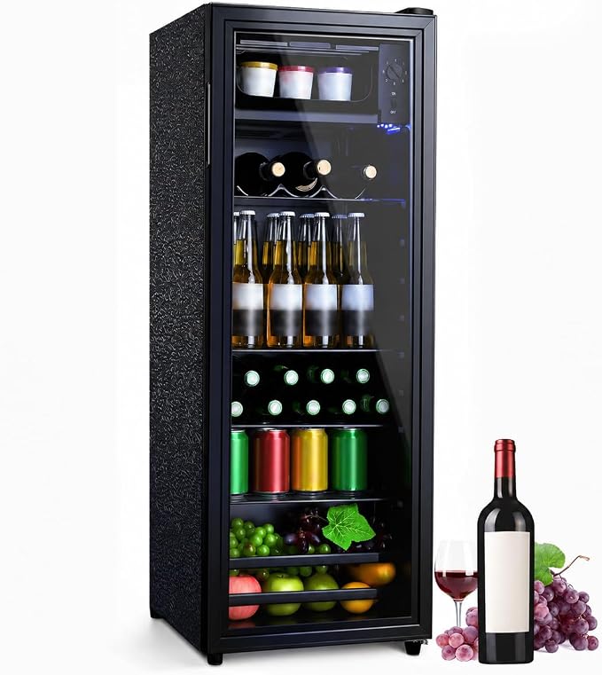Anypro Beverage Refrigerator Cooler 4.5 Cu.Ft, Mini Fridge with Freeze with Glass Door for Soda Beer or Wine, Small Drink Dispenser Machine for Home Office Bar, 7 Temperatures, Adjustable Shelves by Anypro