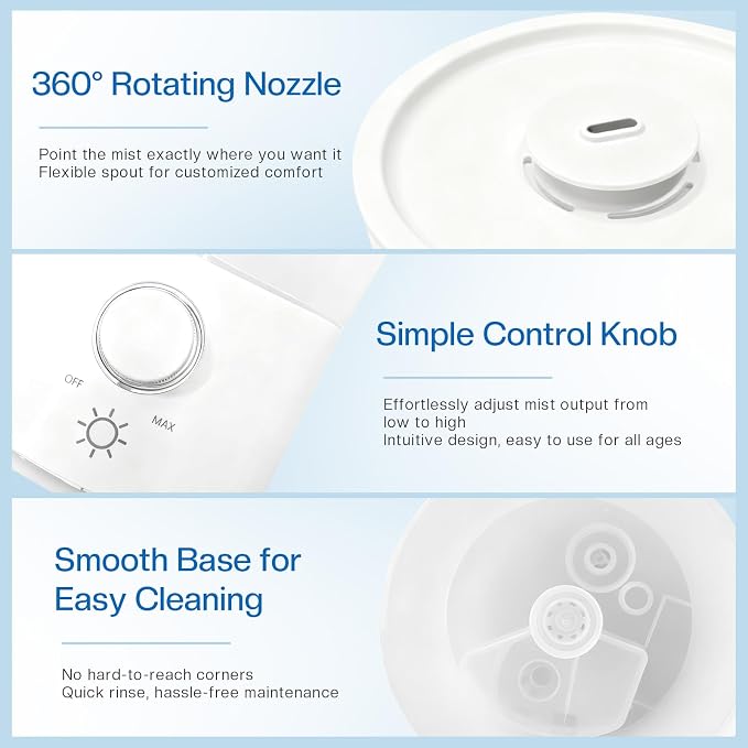 Cool Mist Humidifier for Bedroom, 3L Top Fill Ultrasonic Air Humidifier with Adjustable Knob Control, Quiet Operation, Auto Shut-Off, BPA-Free for Home, Baby, Office, Plants M4 - Image 7