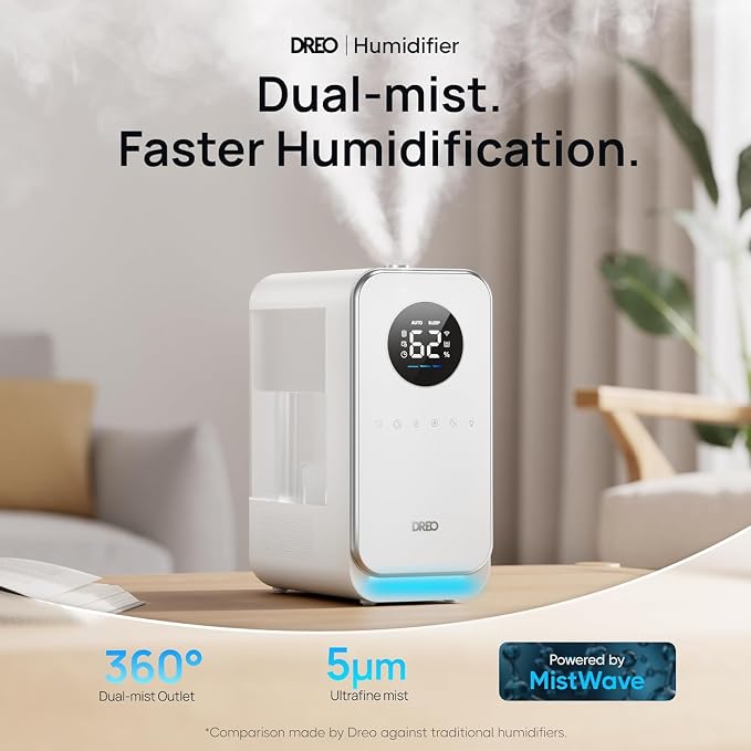 DREO Humidifiers for Bedroom, Top-filled Smart Quiet Cool Mist Humidifier for Large Room Home, Oil Diffuser & Nightlight, 50Hours Runtime for Indoor Plants, with Alexa/Google, White - Image 2