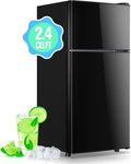 45L Mini Fridge with Freezer & Double Door Small Size Tiny Refrigerator with 7 Temperature Control Knob Only Suitable for One Person Use Black by DEMULLER