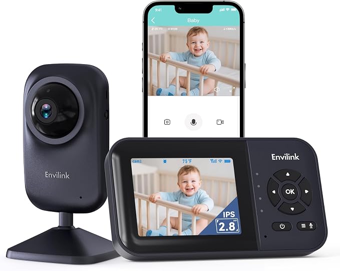 Video Baby Monitor with App, 2.8" Screen 14h Battery, Sound Detection, Night by Envilink
