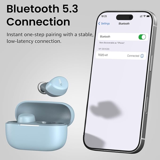 TOZO A1 Wireless Earbuds Bluetooth 5.3 Light Weight in Ear Headphones | IPX5 Waterproof, 2 Mics for AI Calls, Immersive Premium Sound Bass Ear buds with Charging Case, 32 Presets EQ via TOZO App - Image 9