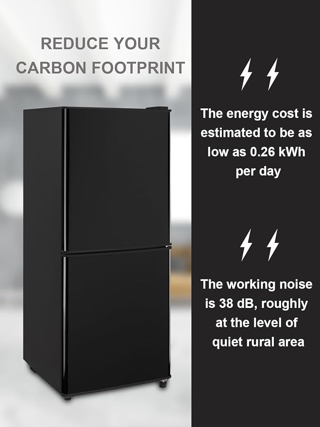Refrigerator with Freezer 4.0 Cu.Ft Bottom Freezer 2 Door Fridge Black | 7 Level Adjustable Thermostat Control, Lock Fresh, for Apartment Bedroom Dorm and Office,Low noise - Image 3