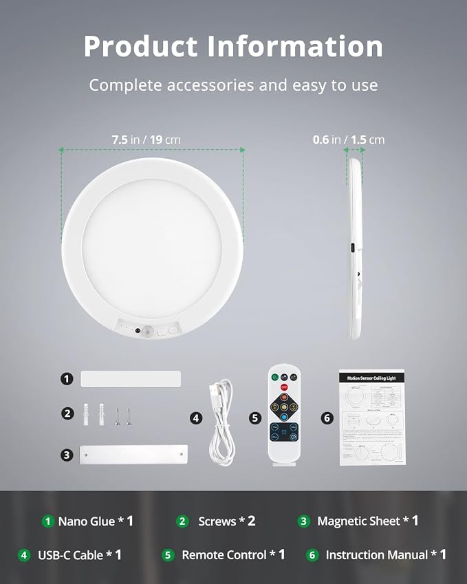 Bojim Wireless Waterproof Shower Light Rechargeable Motion Sensor Closet - Image 9