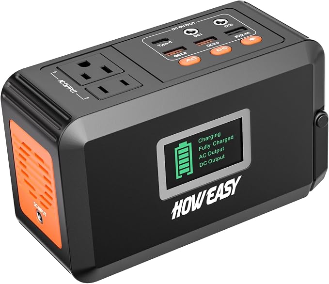 HOWEASY Portable Power Station,120W(240W Peak) Solar Generator,88Wh Lithium Battery Power with 110V AC Outlet/DC/USB/LED Light for Outdoor Camping Trip Hunting Emergency(Solar Panel Optional) by HOWEASY