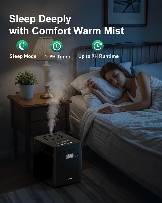 Mifasol Stainless Steel Humidifier, 3.3L/0.87Gal Steam Warm Mist Humidifiers for Bedroom 800 sq ft, Easy to Clean Humidifiers for Home, Dishwasher Safe Humidifier Large Room Baby Nursery Office, Black - Image 7