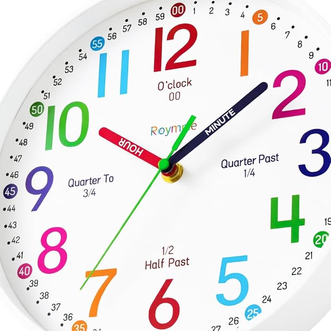 Roymnie Wall Clock 8 Inch for Kids Learning to Tell Time Easily Non Ticking - Image 3
