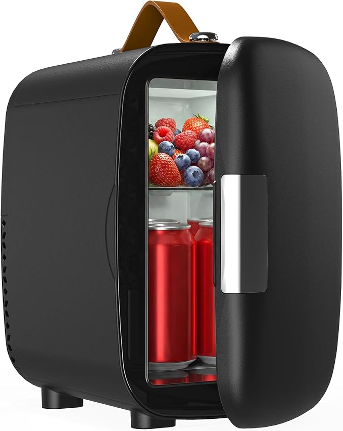 FANSEXPERT Cosmetic Fridge, Portable Mini Fridge for Skincare Food Drinks, 4L/6 Can Electric Plug In Cooler & Warmer, AC/DC Skincare Refrigerator for Bedroom Office Car Dorm (Black) by FANSEXPERT