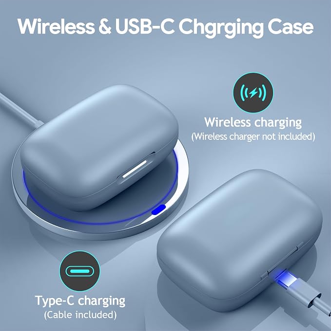 Active Noise Cancelling Ear Buds Wireless Earbuds 80H Playtime Bluetooth Headphones with LED Display Case, Hi-Res Audio Clear Calls Earphones with Over Ear Hooks for Running Gym Workout Sierra Blue - Image 7