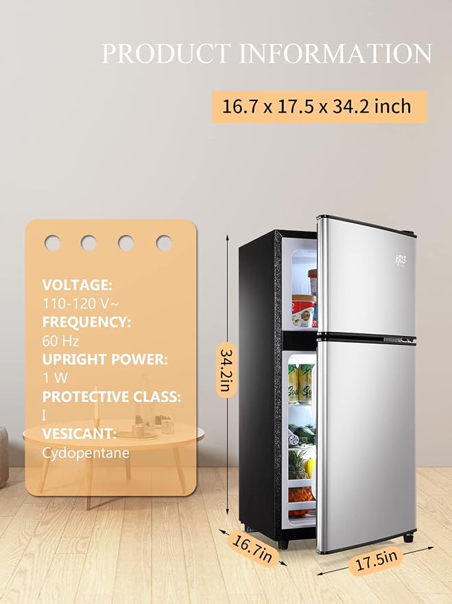 Mini Fridge with Freezer on Top, 3.5 Cu.Ft Compact Refrigerator with 7 Levels Adjustable Thermostat, Small Refrigerator for Dorm, Office, Apartment, Silver - Image 2