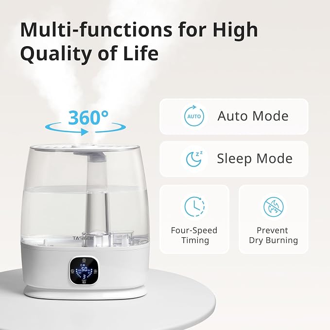 Humidifiers for Bedroom Home, 6L Cool and Warm Mist Air Humidifier for Large Room Baby Nursery, 50H Easy Clean and Top Fill, Quiet with Ultrasonic, Essential Oils, Auto Mode, for House, Plants - Image 6