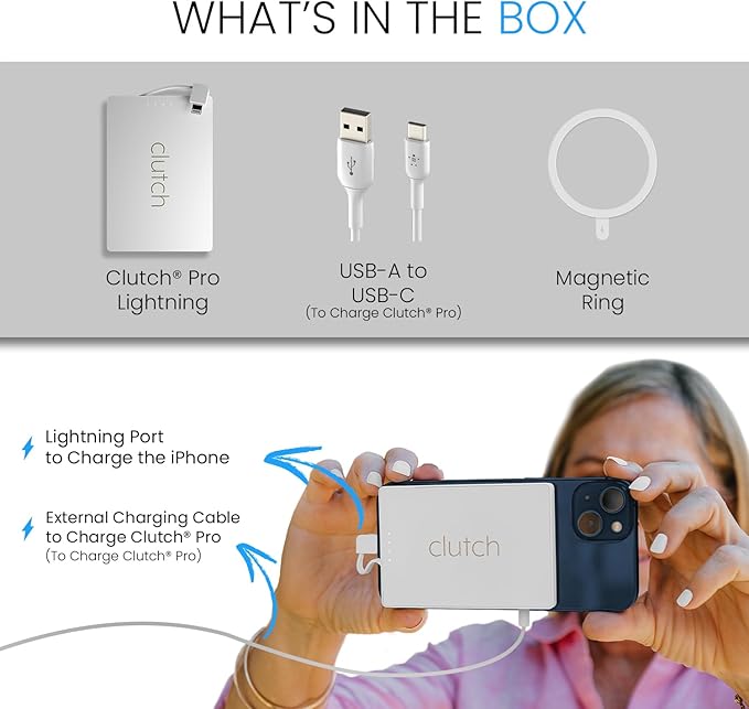 Clutch Pro – World's Thinnest iPhone Charger – Portable Power Bank 5000mAh – Magnetic Built-in Lightning Cable – TSA Approved Travel Charger – iPhone 14 & Earlier – White - Image 5