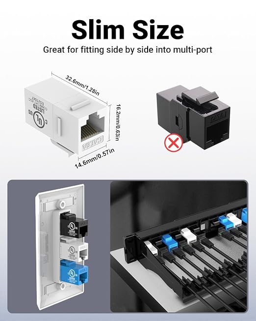 VCE UL-Listed CAT6 Keystone Coupler 25-Pack, Ethernet Coupler Female to Female - Image 6