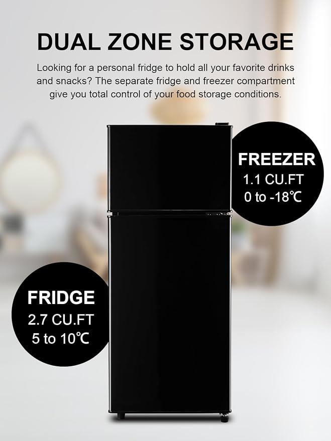 Refrigerator with Freezer 3.8 Cu.Ft Top-Freezer Compact Refrigerator Black | 7 Level Adjustable Thermostat Control, 2 Door, Lock Fresh, Energy Saving - Image 4