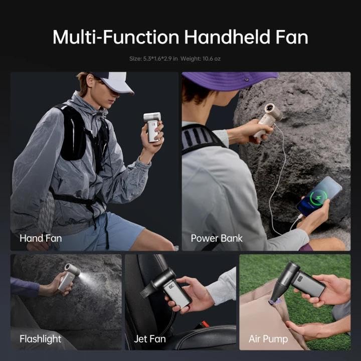 JISULIFE Portable Handheld Fan Ultra2 9000mAh Max 25 Hrs, 3 IN 1, 100 Speed - Image 2