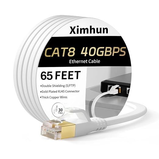 Ethernet Cable 65 FT, Cat 8 Ethernet Cable, High-Speed Internet Cable Network by XimhunEthernetCable
