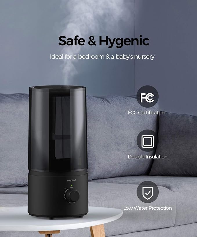 raydrop Humidifiers for Bedroom, raydrop Cool Mist Humidifiers for Babies, 1.0L Quiet Ultrasonic Humidifier, Space-Saving, Filterless, Auto Shut Off - (0.26 Gallon, US 110V) - Image 4