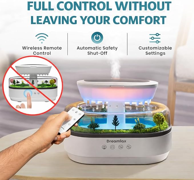 Dreamlax Rain Humidifiers for Bedroom – Cool Mist Essential Oil Diffuser, White Noise Machine with 10 Nature Sounds, 7 LED Lights, Remote Control & Decorative Raindrop Lamp - Image 2