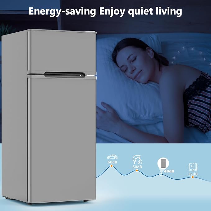 Electactic 4.5 Cu.Ft Mini Fridge with Freezer, 2-Door Compact Refrigerator With 2 Removable Shelves, 3 Level Adjustable Thermostat, Quiet Efficient for Kitchen, Office, Dorm, Apartment-Premium Grey - Image 6