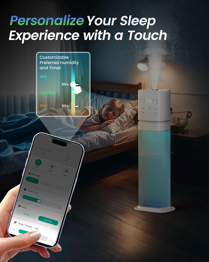 Smart Humidifier Large Room, 2.1Gal/8L Humidifiers for Bedroom with Extended Tube&Night Light, Whole House Cool Mist Humidifiers, WIFI App&Voice Control, School/Office/Warehouse, White - Image 5