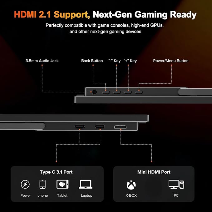 UPERFECT 2.5K 240Hz QLED Portable Monitor, 16" 2560x1600 QHD 100% DCI-P3 400 Nits Portable Gaming Monitor w/Stand & VESA, Adaptive Sync HDMI 2.1 External Screen for Laptop PC Phone Game Console - Image 8