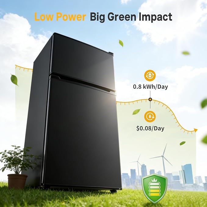 Mini Fridge with Freezer, 3.2 Cu.Ft Mini Refrigerator, Small Beverage Fridges with Adjustable Thermostat, for Bedroom, Office, Dorm, Dual Door, Quiet & Energy Saving, Black - Image 6