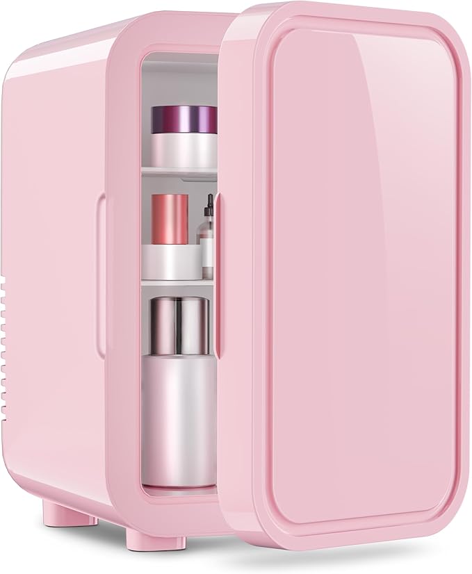 OSTBA Mini Fridge for Skincare, 6 Liter/8 Can 110V AC/ 12V DC Portable Thermoelectric Cooler Refrigerators for Bedroom, Skincare, Beverage, Office, Dorm Room and Car, Pink by OSTBA