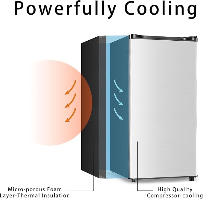 Seaoola Mini Fridge with Freezer, Single Door 3.1 Cu.Ft, Compact Mini Refrigerator, LED Light, Adjustable Thermostat, Removable Glass Shelves, Small Refrigerator for Dorm/Office/Bedroom(Sliver) - Image 5