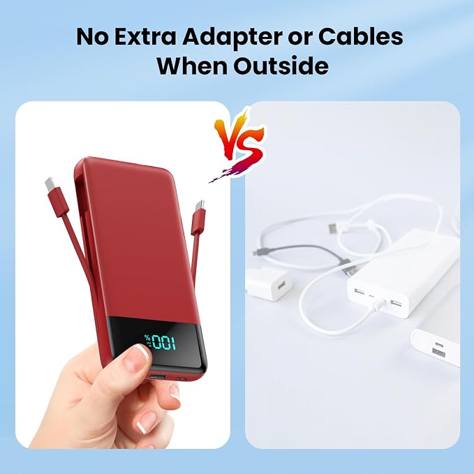 FOCHEW Portable Charger for iPhone with Built in Cables and Wall Plug,Upgraded 13800mAh Fast Charging USB C Power Bank,4 Outputs Travel Essential Battery Pack Compatible with iPhone 15/14/13/12,-Red - Image 4