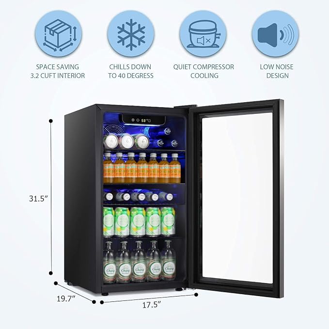Antarctic Star Beverage Refrigerator Cooler -120 Can Glass Door Mini Fridge, for Soda Cola Beer or Wine Cooler Small Drink Dispenser Clear Front Door for Home, Bar 3.2cu.ft | 120 Can Capacity for Soda Cola Beer, Clear Front Glass Door for Home, Bar - Image 5