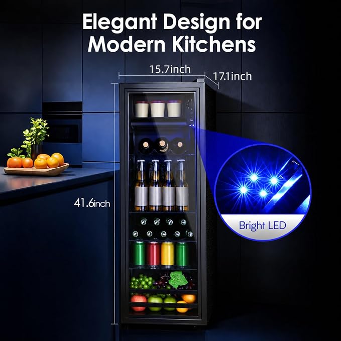 Anypro Beverage Refrigerator Cooler 4.5 Cu.Ft, Mini Fridge with Freeze with Glass Door for Soda Beer or Wine, Small Drink Dispenser Machine for Home Office Bar, 7 Temperatures, Adjustable Shelves - Image 2