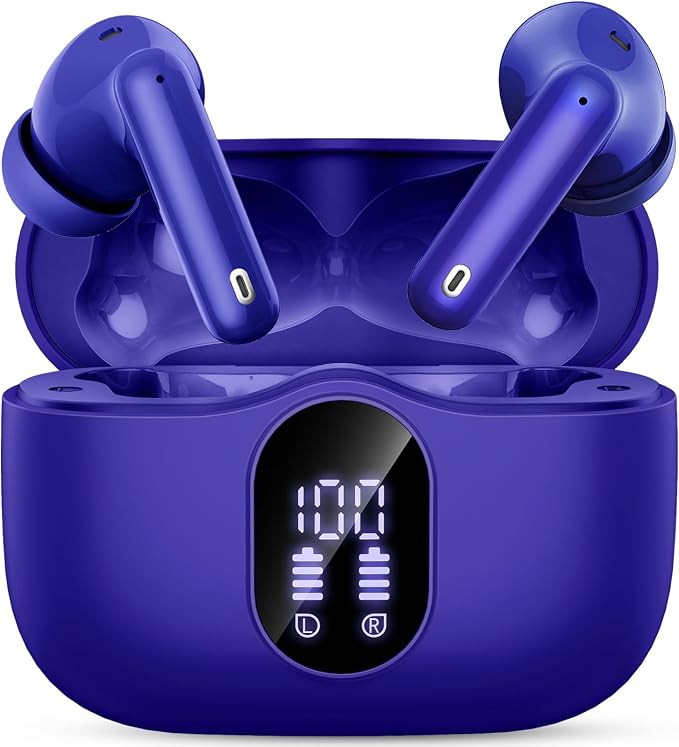 Wireless Earbuds, Bluetooth 5.4 Headphones Bass Stereo/Clear Call,Dark Blue | Ear Buds with Noise Cancelling Mic LED Display in Ear Earphones IP7 Waterproof 36H Bluetooth Earbuds for Phones/Sport/Laptop by Btootos