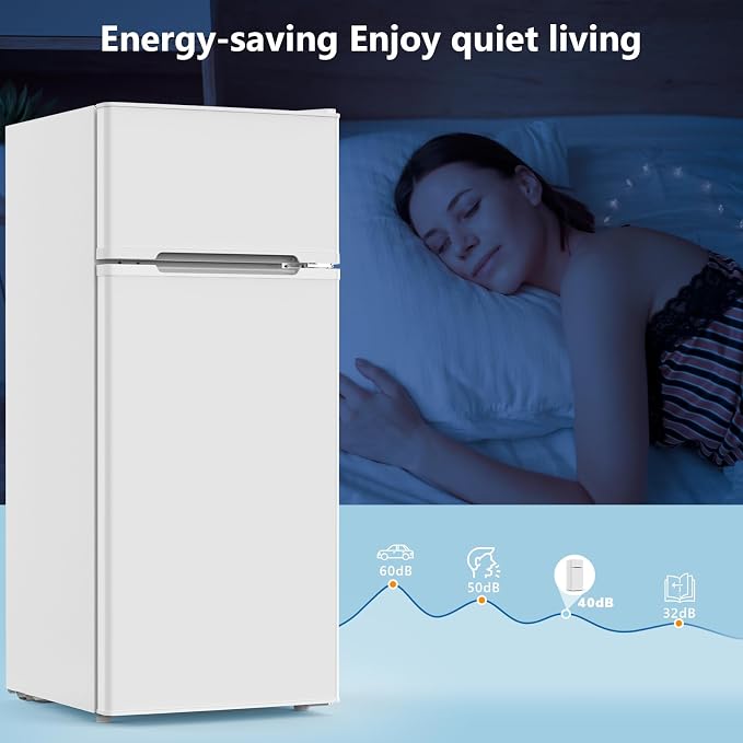 Electactic 4.5 Cu.Ft Mini Fridge with Freezer, 2-Door Compact Refrigerator With 2 Removable Shelves, 3 Level Adjustable Thermostat, Quiet Efficient for Kitchen, Office, Dorm, Apartment-Classic White - Image 7