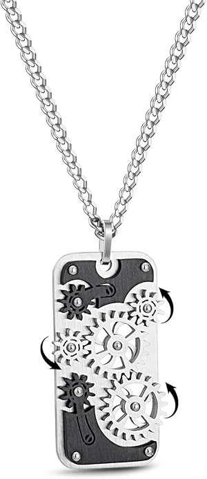 Stainless Steel Mechanical Rotatable Gear Pendant Necklace by Unknown