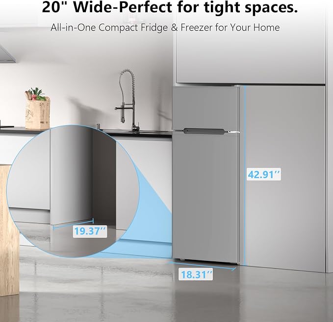 Electactic 4.5 Cu.Ft Mini Fridge with Freezer, 2-Door Compact Refrigerator With 2 Removable Shelves, 3 Level Adjustable Thermostat, Quiet Efficient for Kitchen, Office, Dorm, Apartment-Premium Grey - Image 3