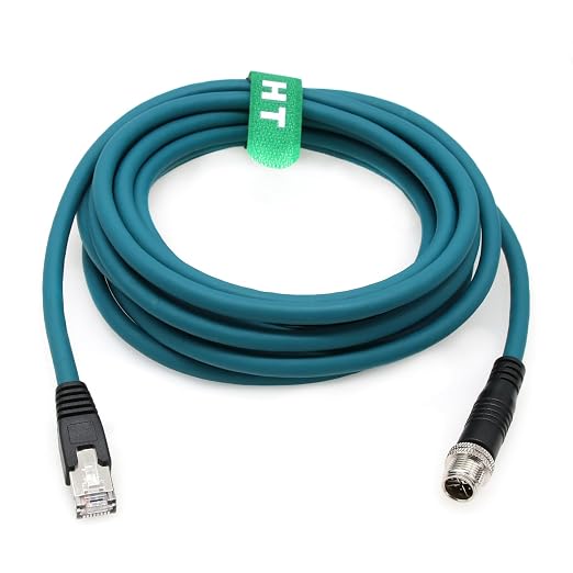 M12 Ethernet 8 Pin X-Code Male to RJ45 CAT-7e Gigabit Cable by HangTonConnect