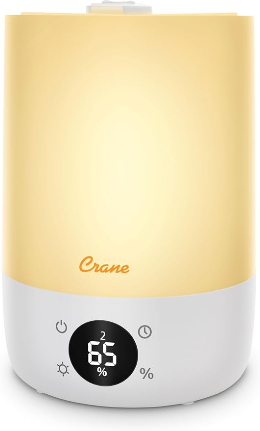 Crane Ultra-Quiet 3-in-1 Humidifier, Essential Oil Aroma Diffuser & Soothing Sleep Light - Compact 1.2 Gallon Capacity with Adjustable Night Light & Fragrance Tray - Ideal for Bedroom and Office by Crane