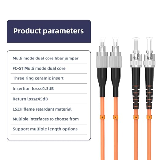 OM1 FC/UPC to ST/UPC Fiber Patch Cable, 25M/82FT Multimode Duplex 62.5/125µm - Image 4