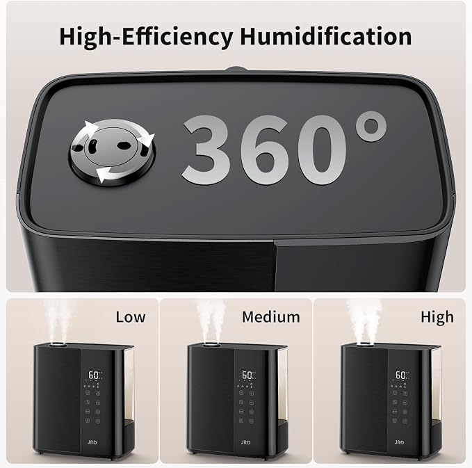 JRD Warm & Cool Mist Humidifiers for Bedroom 5L, Quiet Ultrasonic Air Humidifier Fast Symptom Relief, 50H Runtime, Oil Diffuser, 12H Timer, 7 Color Light for Large Room, Office, Baby, Plants-Black - Image 7