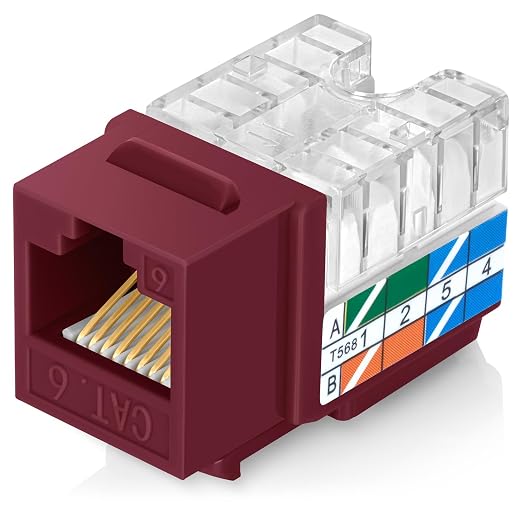 Everest 90° Angled RJ45 Cat6 Keystone Jacks 50-Pack in Red by EverestMediaSolutions