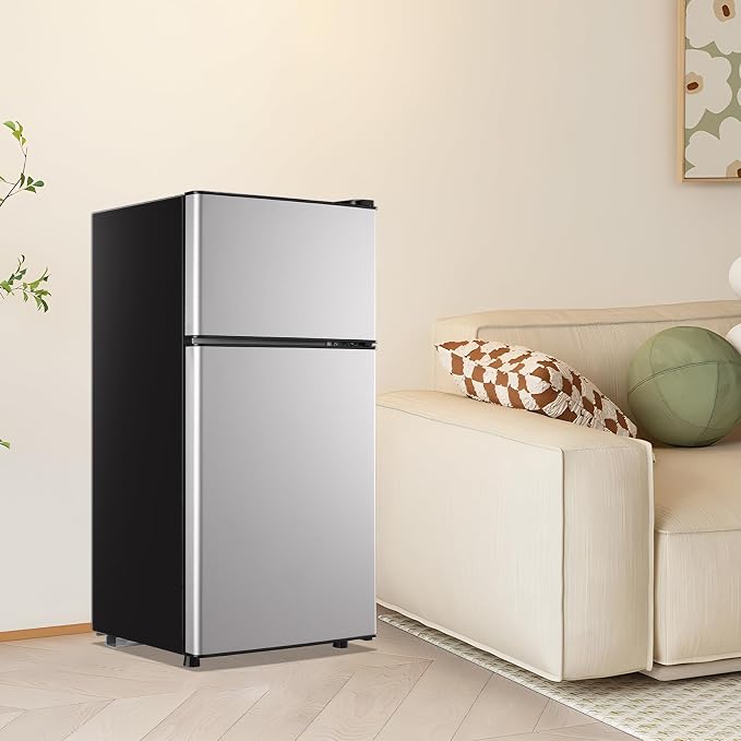 45L Mini Fridge with Double Doors Silver Small Refrigerator with Separate Freezer & 7 Adjustable Temperature Control, Tiny Size & Personal Fridge Ideal for Office Apartment Dorm - Image 8